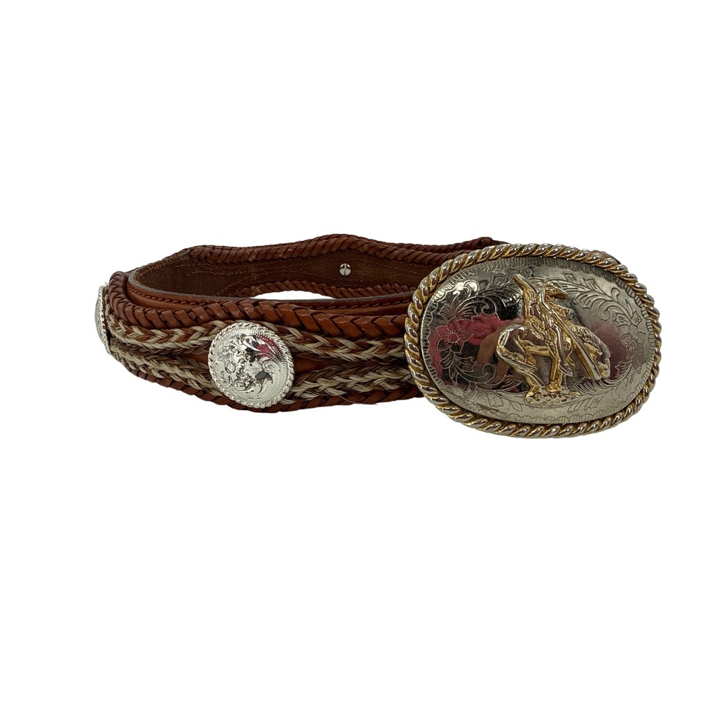 Tony Lama Belt Mens 40 Brown Braided Horsehair Bronc Rider Buckle 7106L Western